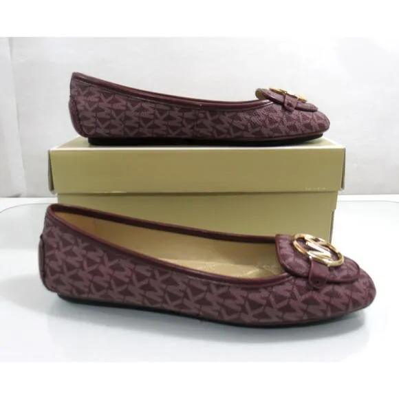 Michael Kors Lillie Moccasin Flat Shoes MK Signature Merlot Burgundy