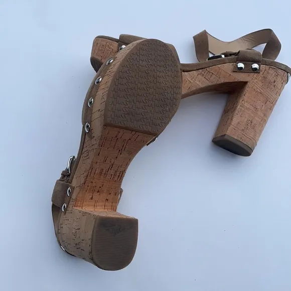 Michael Kors tan suede cork heel scandal shoes NEW