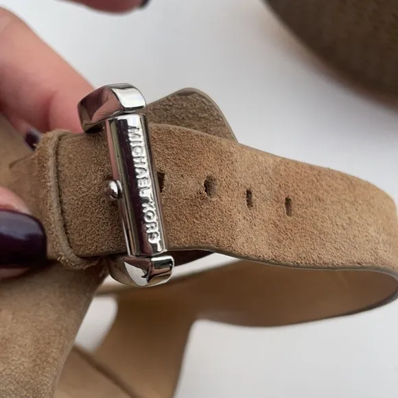 Michael Kors tan suede cork heel scandal shoes NEW