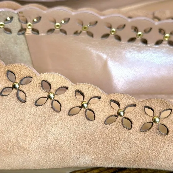 Michael Kors Thalia Boho Suede Ballet Flats, Floral Die Cut, Tan, Size 8.5