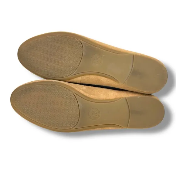 Michael Kors Thalia Boho Suede Ballet Flats, Floral Die Cut, Tan, Size 8.5