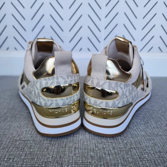 🤩Michael Kors Wilma Trainer Sz 5 Women Sneakers Brown Gold Casual Comfy Shoes