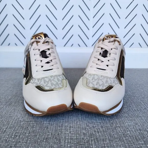 🤩Michael Kors Wilma Trainer Sz 5 Women Sneakers Brown Gold Casual Comfy Shoes
