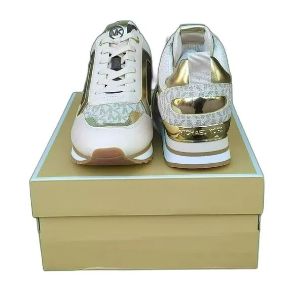 🤩Michael Kors Wilma Trainer Sz 5 Women Sneakers Brown Gold Casual Comfy Shoes