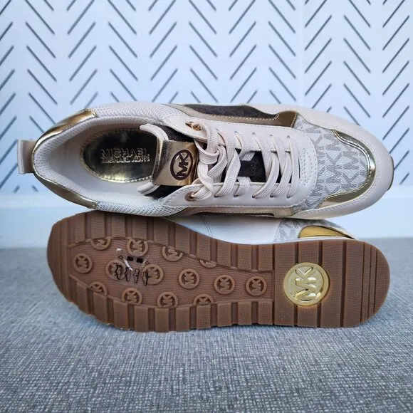🤩Michael Kors Wilma Trainer Sz 5 Women Sneakers Brown Gold Casual Comfy Shoes