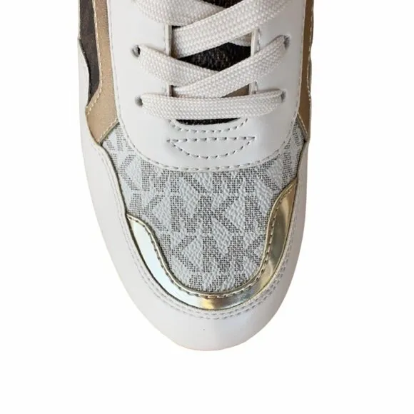 🤩Michael Kors Wilma Trainer Sz 5 Women Sneakers Brown Gold Casual Comfy Shoes