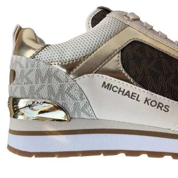 🤩Michael Kors Wilma Trainer Sz 5 Women Sneakers Brown Gold Casual Comfy Shoes
