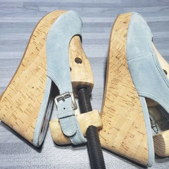 Micheal kors suede blue wedge shoes
