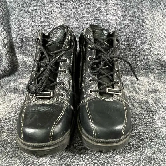 Milwaukee Black Leather Lace Up Motorcycle Boots Women size 9.5