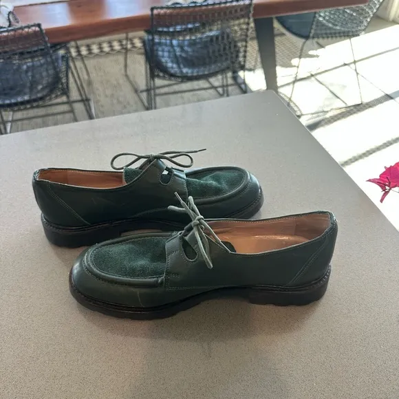 Minelli Forest Green Suede Leather Lace up Derby Loafers