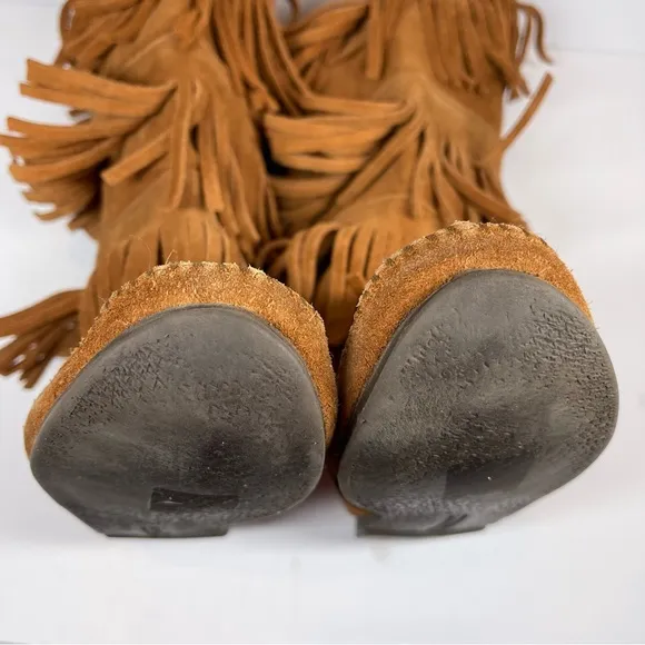 Minnetonka Brown 3-Layer Fringe Boots Size 10M