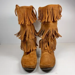 Minnetonka Brown 3-Layer Fringe Boots Size 10M