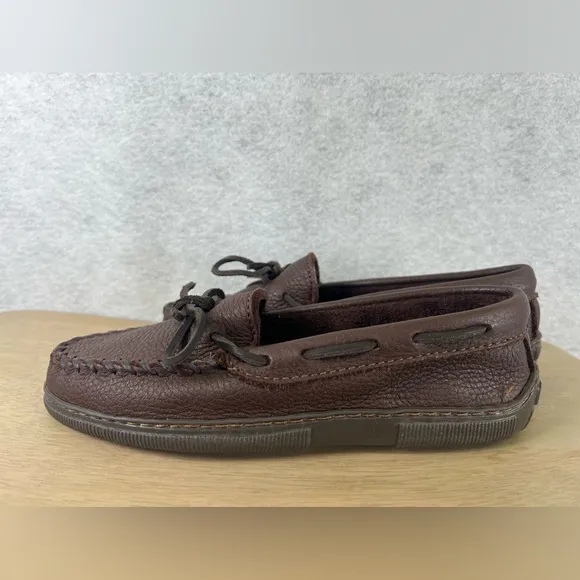 MINNETONKA Model 492 Brown Genuine Moose Leather Hard Sole Moccasins Women's 5.5