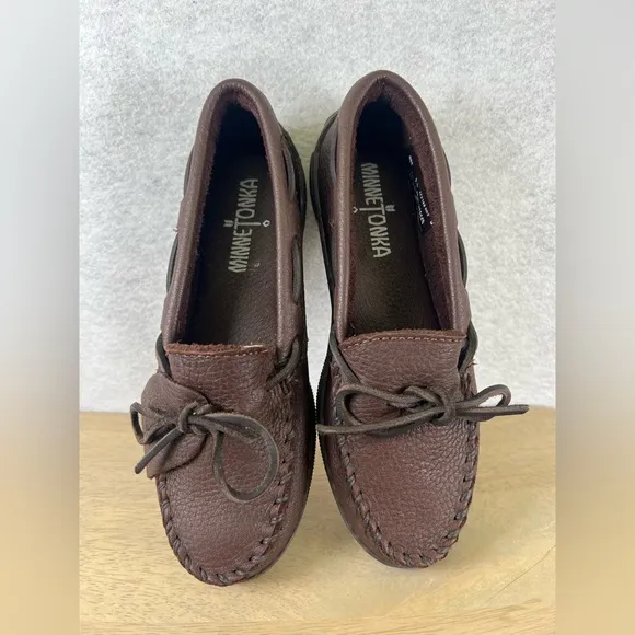 MINNETONKA Model 492 Brown Genuine Moose Leather Hard Sole Moccasins Women's 5.5
