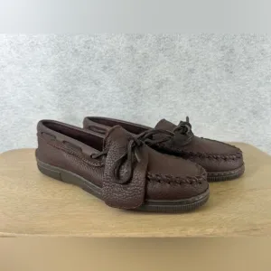 MINNETONKA Model 492 Brown Genuine Moose Leather Hard Sole Moccasins Women's 5.5