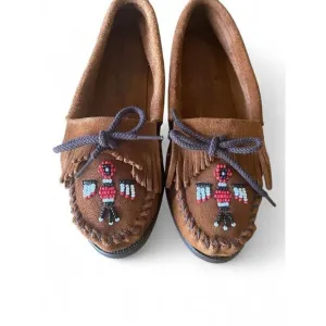 Minnetonka Women’s Moccasins Thunderbird Beaded Suede Size 6.5 New Without Box