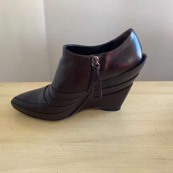 Miu Miu Dark Brown Leather Wedge Moto Booties w/ box &amp; dust bags Size 7.5