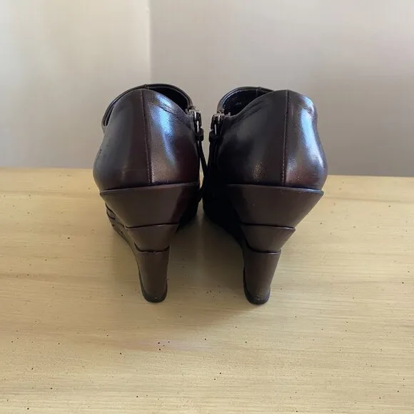 Miu Miu Dark Brown Leather Wedge Moto Booties w/ box &amp; dust bags Size 7.5