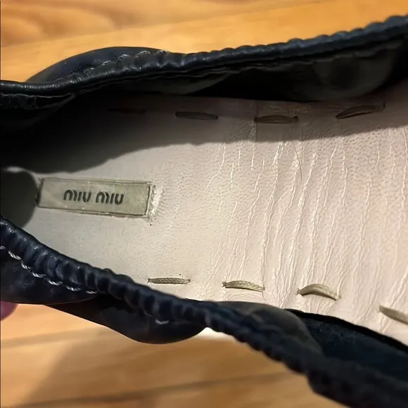 Miu Miu Leather Bow Accents Ballet Flats