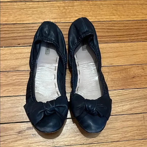 Miu Miu Leather Bow Accents Ballet Flats
