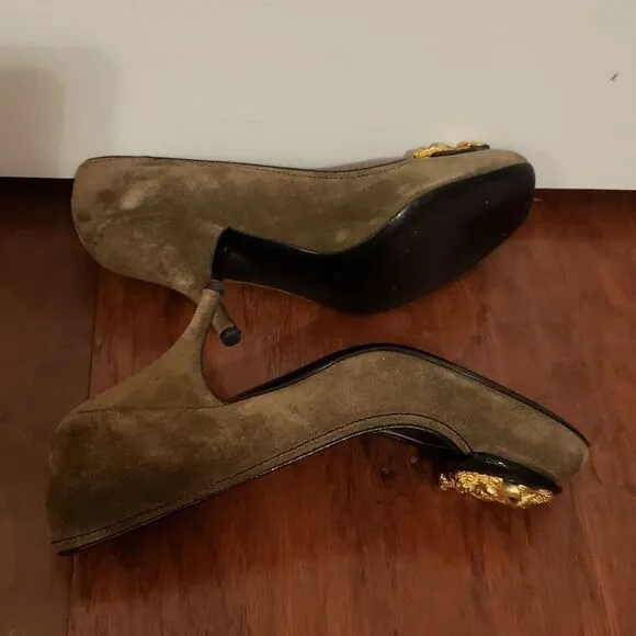 Miu Miu Womens Vintage Mermaid Pumps Olive Green Suede Size 35.5
