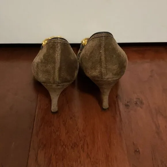 Miu Miu Womens Vintage Mermaid Pumps Olive Green Suede Size 35.5