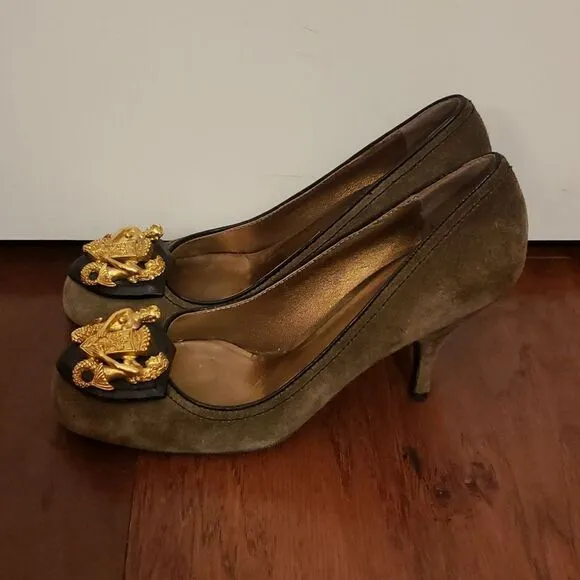 Miu Miu Womens Vintage Mermaid Pumps Olive Green Suede Size 35.5