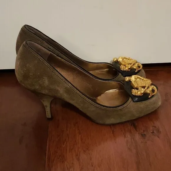 Miu Miu Womens Vintage Mermaid Pumps Olive Green Suede Size 35.5