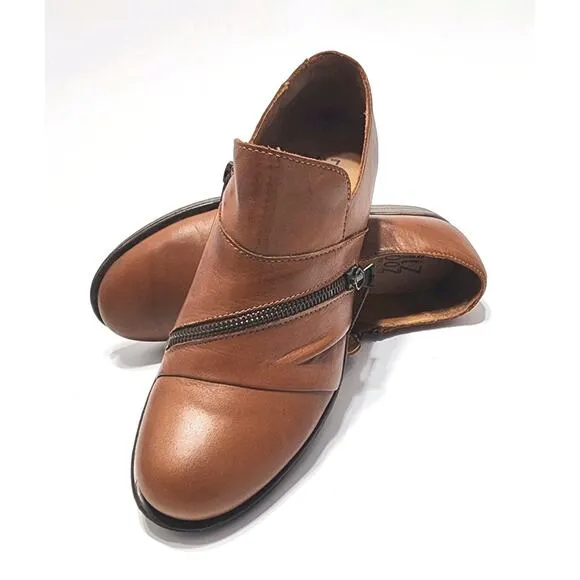 Miz Mooz Brown Size 37/6.5 Leather Zipper Shooties Lyric Bordeaux Comfort Shoes