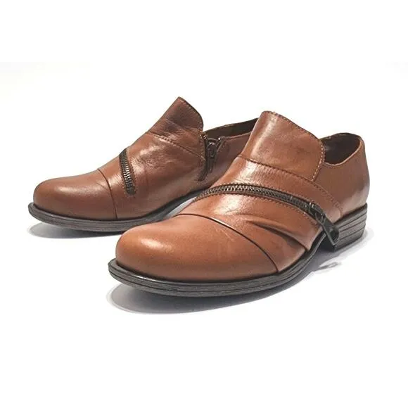 Miz Mooz Brown Size 37/6.5 Leather Zipper Shooties Lyric Bordeaux Comfort Shoes