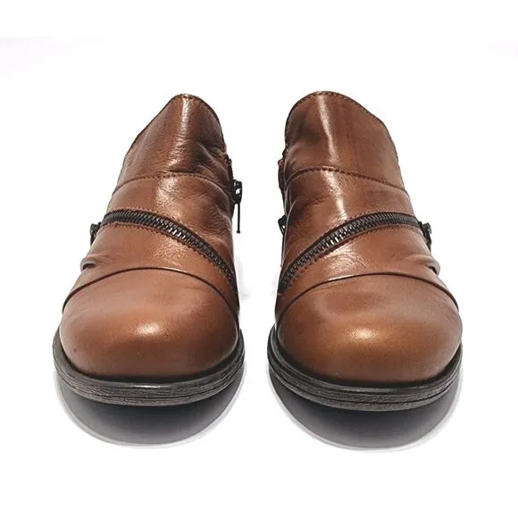 Miz Mooz Brown Size 37/6.5 Leather Zipper Shooties Lyric Bordeaux Comfort Shoes