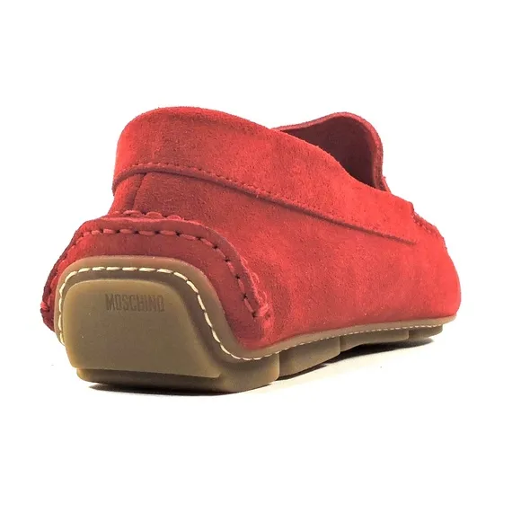 MOSCHINO 🇮🇹 MEN'S RED SOFT SUEDE COMFORT FLATS SUMMER LOAFERS