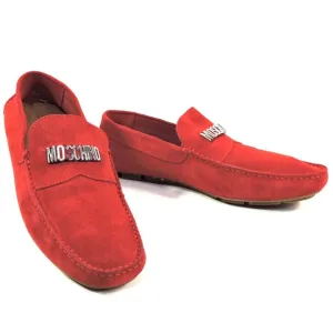 MOSCHINO 🇮🇹 MEN'S RED SOFT SUEDE COMFORT FLATS SUMMER LOAFERS