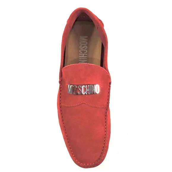 MOSCHINO 🇮🇹 MEN'S RED SOFT SUEDE COMFORT FLATS SUMMER LOAFERS