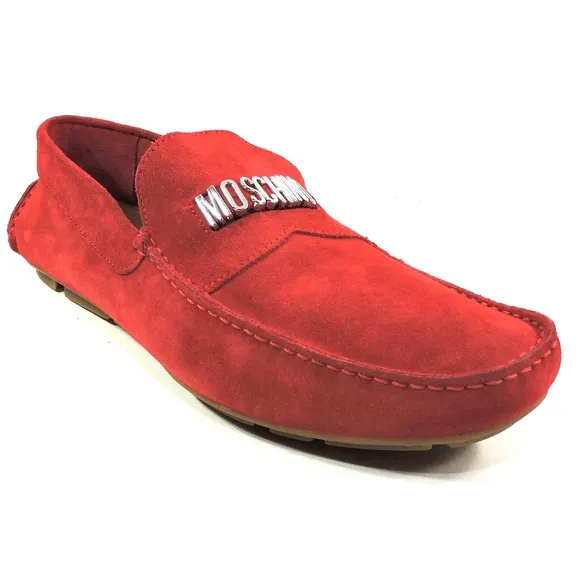MOSCHINO 🇮🇹 MEN'S RED SOFT SUEDE COMFORT FLATS SUMMER LOAFERS