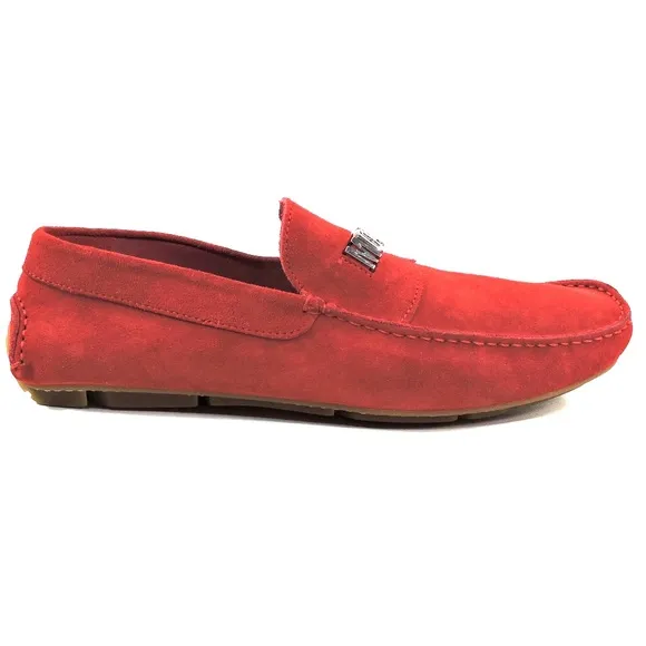 MOSCHINO 🇮🇹 MEN'S RED SOFT SUEDE COMFORT FLATS SUMMER LOAFERS