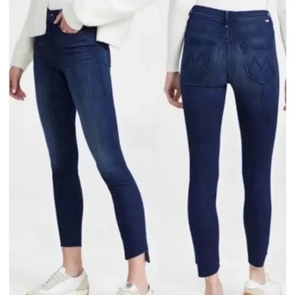 MOTHER The Stunner Zip Ankle Step Fray Jeans Dark Wash Size 28