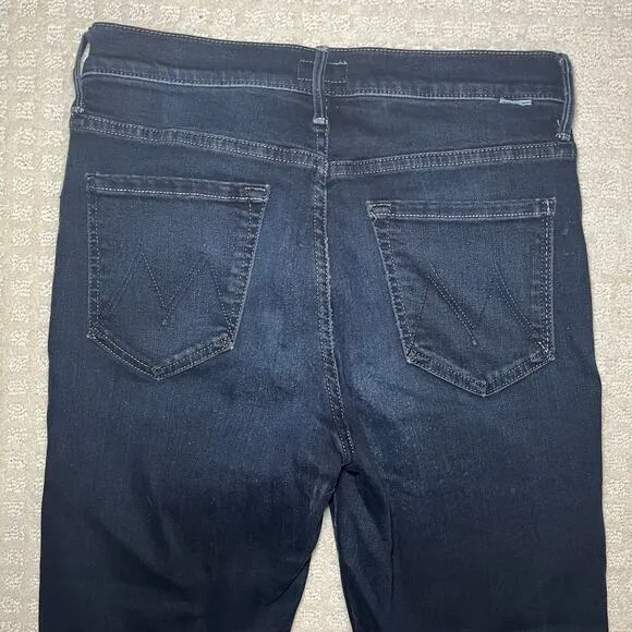 MOTHER The Stunner Zip Ankle Step Fray Jeans Dark Wash Size 28
