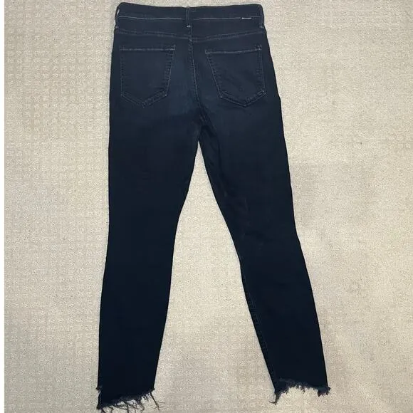 MOTHER The Stunner Zip Ankle Step Fray Jeans Dark Wash Size 28