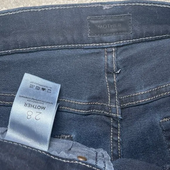 MOTHER The Stunner Zip Ankle Step Fray Jeans Dark Wash Size 28
