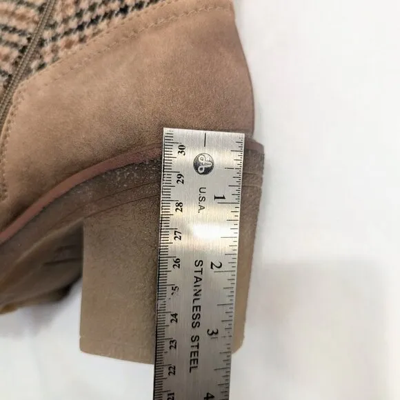 MUK LUKS Platform Riser Boots 9.5 Chunky Tread Houdstooth Pattern Shaft Tan Bwn