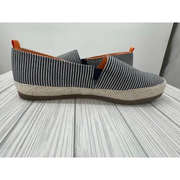 Mulo Espadrilles Slip-On Loafers Men's 9 Breton Stripe Washed Blue Linen Shoes