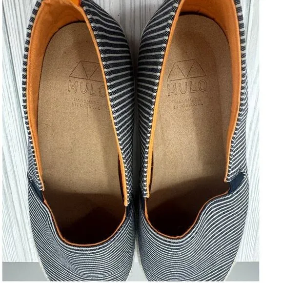 Mulo Espadrilles Slip-On Loafers Men's 9 Breton Stripe Washed Blue Linen Shoes