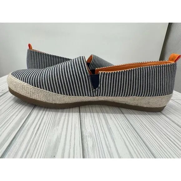 Mulo Espadrilles Slip-On Loafers Men's 9 Breton Stripe Washed Blue Linen Shoes