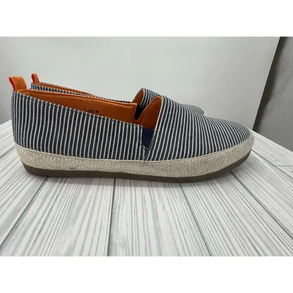 Mulo Espadrilles Slip-On Loafers Men's 9 Breton Stripe Washed Blue Linen Shoes