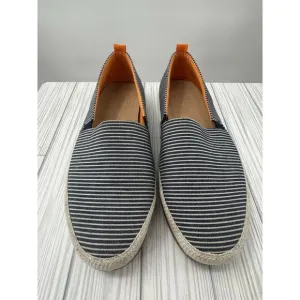 Mulo Espadrilles Slip-On Loafers Men's 9 Breton Stripe Washed Blue Linen Shoes