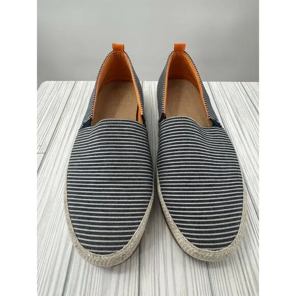 Mulo Espadrilles Slip-On Loafers Men's 9 Breton Stripe Washed Blue Linen Shoes