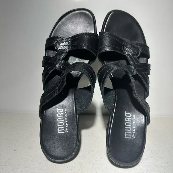 Munro Size 8.5 M Black Slide Leather Women Sandal Shoes