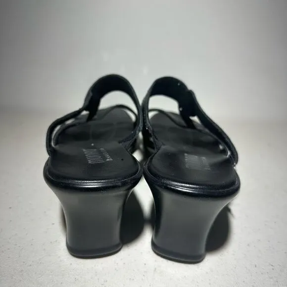 Munro Size 8.5 M Black Slide Leather Women Sandal Shoes