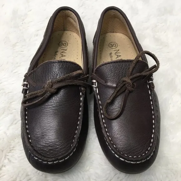 Nanos Toddler Boys Brown Leather Slip On Moccasins Shoes Size 30 / 12.5 US